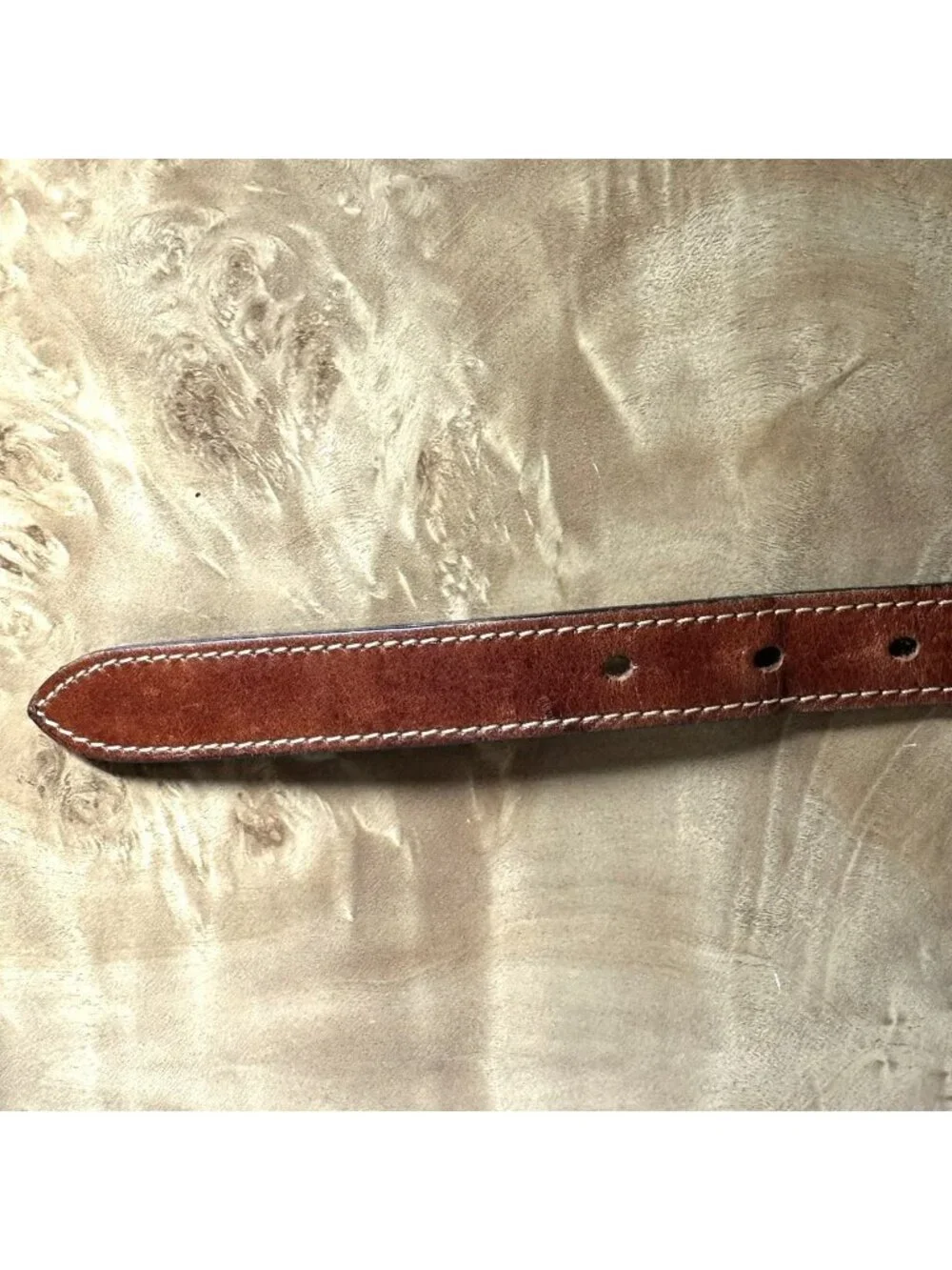 Larry Mahan Western Leather Belt Brown Tooled Inlay Solid Brass Buckle Size 28